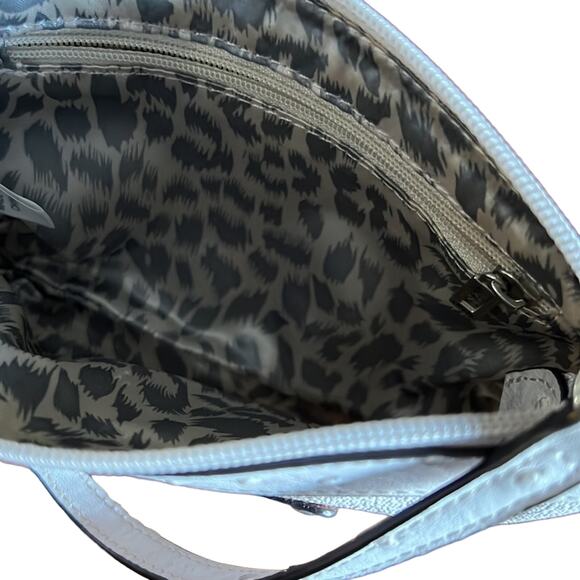 Guess Gray Logo Print Wristlet Purse Animal Print Lining Zipper Tiny Purse - Picture 3 of 6